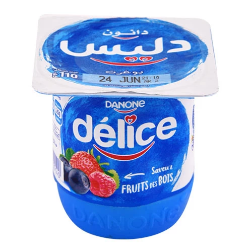 Yaourt Aromatisé Fruits des Bois DELICE DANONE 110Gr ياغرت بنكهة الفواكه البرية ديليس دانون 110 غرام supermarché vente en ligne livraison alimentation laitiers yaourt délice danone Gabes Gran